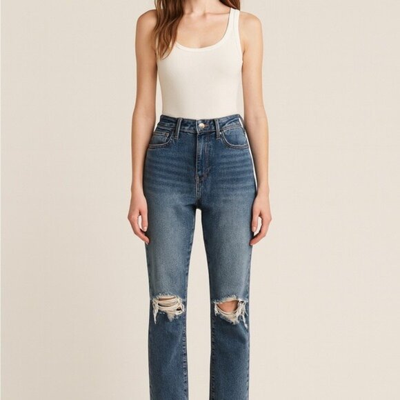 RSQ High Rise Straight Leg Distressed Raw Hem Jeans Size 27 - Picture 2 of 11